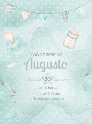 Convite Chá de Bebê Estrela Aquarela para Editar Online