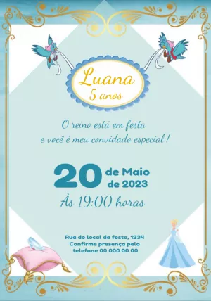 Convite de Aniversário Cinderela com Princesa para Editar Online
