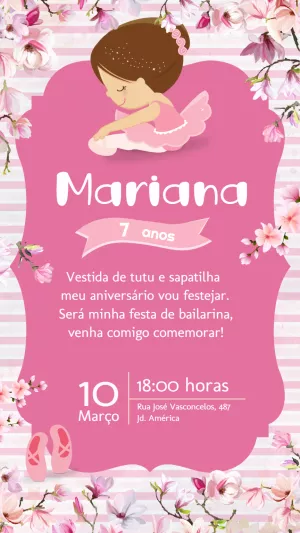 Convite de Aniversário Bailarina Delicada para Editar Online