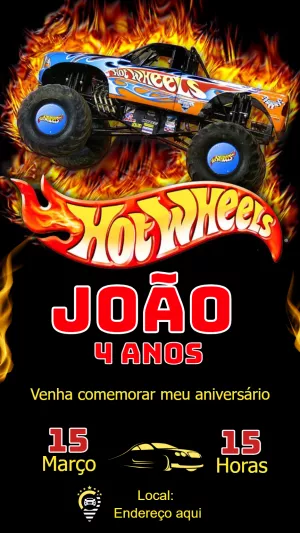 Convite Aniversário Hotwheels Carro Monstro Editável Online