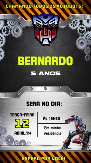 Convite de Aniversário Transformers Editável Online