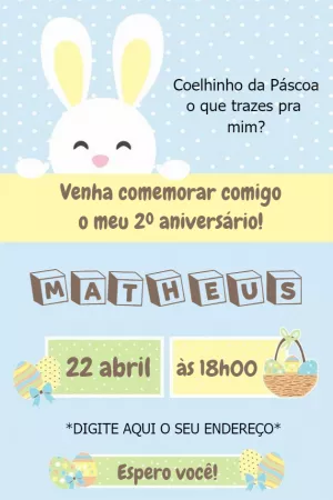 Convite de Aniversário Páscoa com Coelhinho para Editar Online
