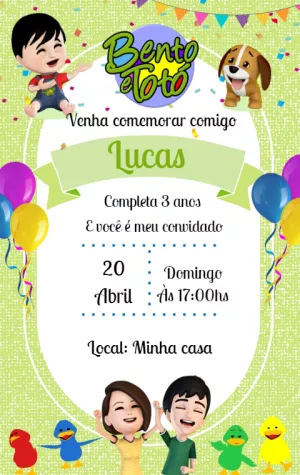 Convite de Aniversário Bento e Totó para Editar Online