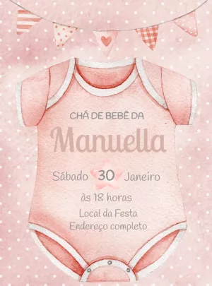Convite Chá de Bebê Roupinha Rosa para Editar Online