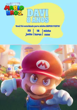 Convite de Aniversário Super Mario Bros. para Editar Online
