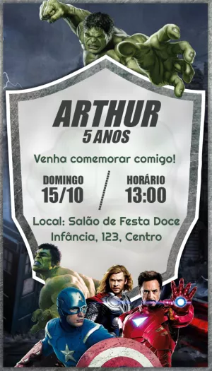 Convite Aniversário Os Vingadores para Editar Online