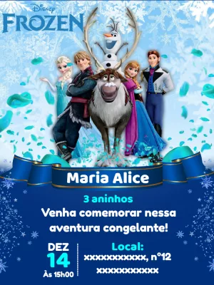 Convite de Aniversário Frozen com Personagens para Editar Online