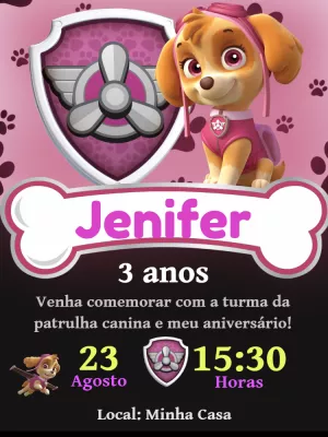 Invito di compleanno Paw Patrol – Statico – Pedro Henrique