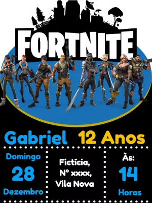 Convite de Aniversário Fortnite com Personagens para Editar