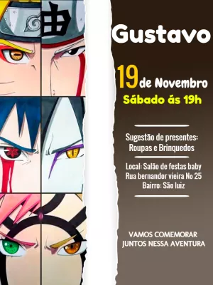 Convite de Aniversário Naruto com Personagens para Editar Online