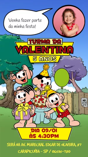 Convite Aniversário Turma da Mônica com Foto para Editar Online