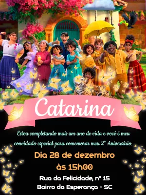 Convite Aniversário Encanto com Personagens para Editar Online