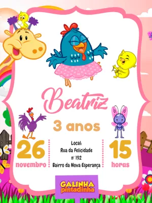 Convite Aniversário Galinha Pintadinha para Editar Online