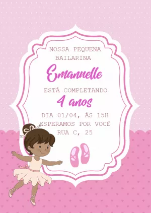 Convite Aniversário Bailarina Delicado para Editar Online