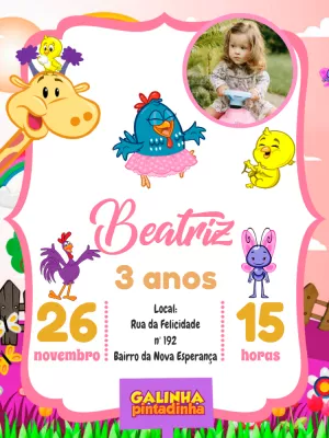 Convite Aniversário Galinha Pintadinha com Foto para Editar