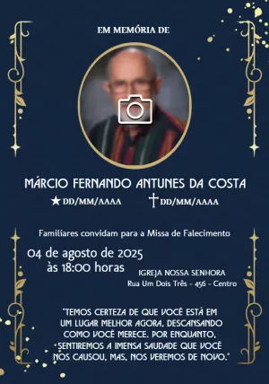 Convite de Missa de Falecimento com Foto para Editar Online