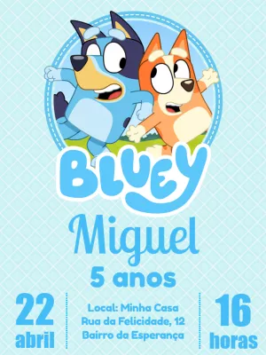 Convite de Aniversário Bluey e Bingo para Editar Online