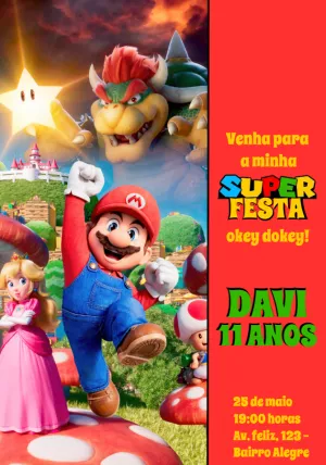 Convite de Aniversário Super Mario Bros para Editar Online