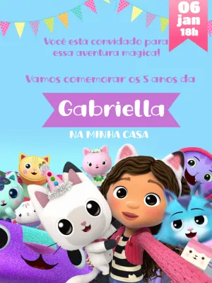 Convite de Aniversário A Casa Mágica da Gabby para Editar Online