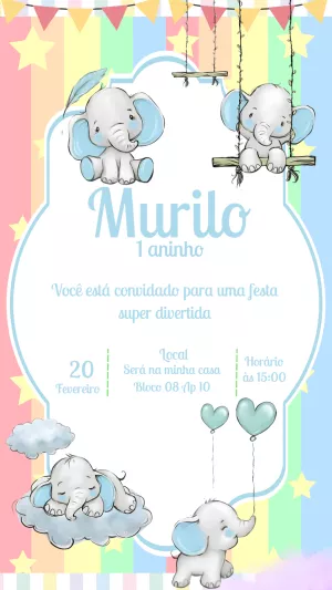 Convite de Aniversário Elefantinho Fofo para Editar Online