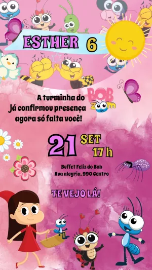 Convite Aniversário Bob Zoom Menina para Editar Online
