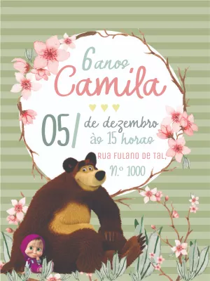 Convite Aniversário Masha e o Urso para Editar Online