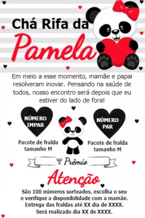 Convite Chá Rifa Panda Menina para Editar Online e Imprimir