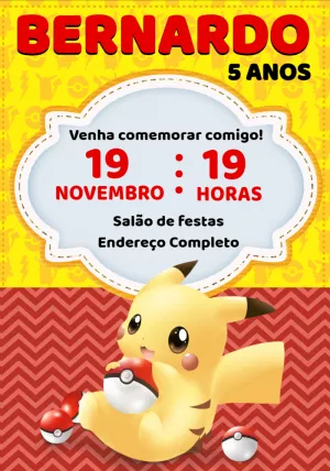 Convite de Aniversário Pokémon Pikachu para Editar Online