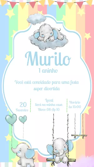 Convite de Aniversário Elefantinho Fofo para Editar Online