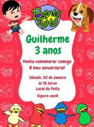 Convite Aniversário Bento e Totó para Editar Online