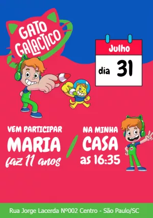 Convite de Aniversário Gato Galáctico para Editar Online