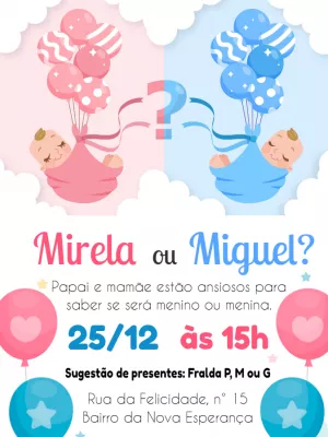 Convite Chá Revelação Bebês com Balões para Editar Online