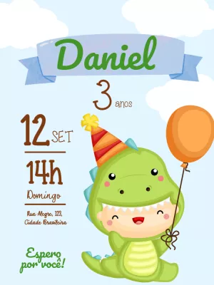 Convite de Aniversário Dinossauro Baby Editável Online