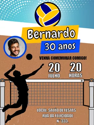 Convite de Aniversário Vôlei com Foto para Editar Online