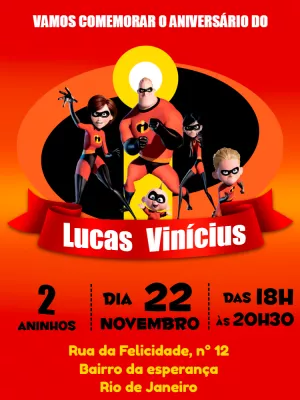 Convite de Aniversário Os Incríveis para Editar Online