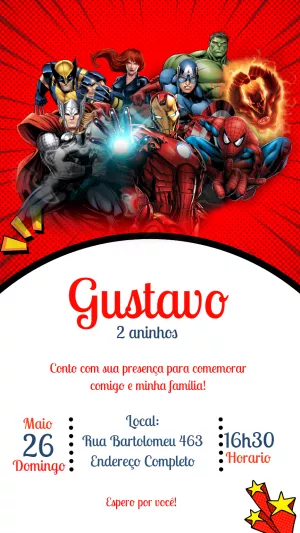 Convite de Aniversário Vingadores para Editar Online