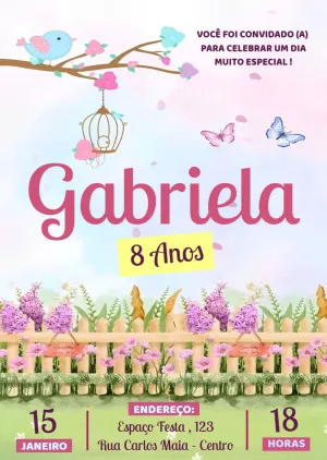 Convite de Aniversário Jardim Encantado e Borboletas para Editar