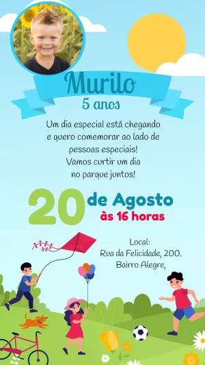 Convite Aniversário Infantil no Parque com Foto para Editar