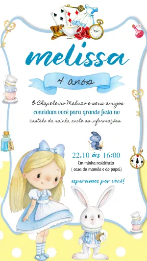 Convite Aniversário Alice no País das Maravilhas para Editar