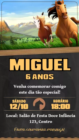 Convite Aniversário Spirit O Corcel Indomável para Editar