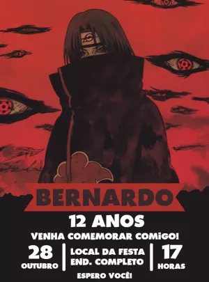 Convite de Aniversário Itachi Uchiha Naruto para Editar Online