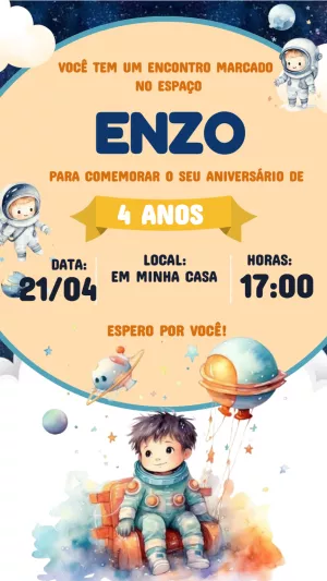 Convite de Aniversário Astronauta no Espaço para Editar Online