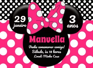 Convite Aniversário Minnie Rosa Editável Online