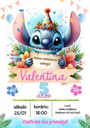 Convite de Aniversário Stitch Tropical para Editar Online