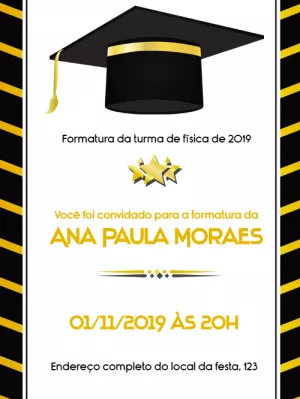 Convite de Formatura Elegante Preto e Dourado para Editar