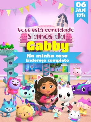 Convite Aniversário Casa Mágica da Gabby para Editar Online