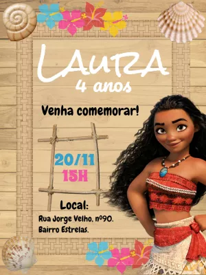 Convite de Aniversário Moana para Editar Online