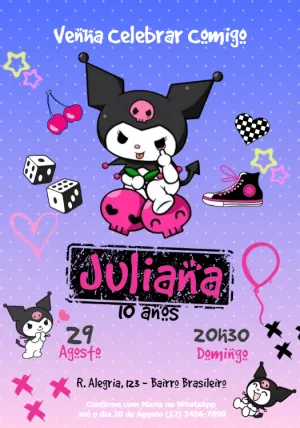 Convite de Aniversário da Kuromi para Editar Online