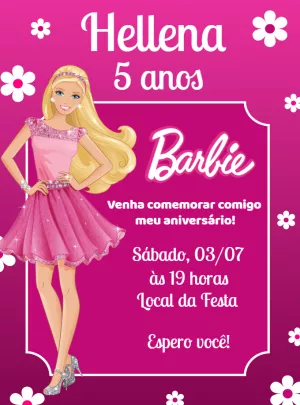 Convite de Aniversário Barbie Rosa para Editar Online