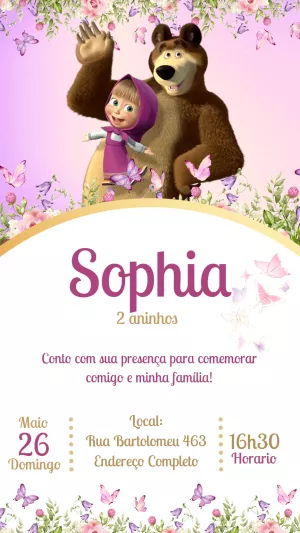 Convite Aniversário Masha e o Urso para Editar Online